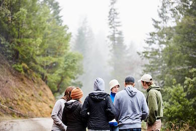 Alterra Hetzel (facing forward) joined by partners from The North Face at Garcia River Forest. Photo by The North Face.