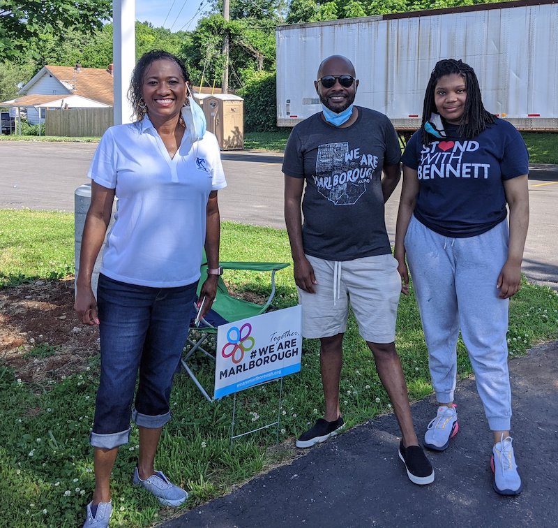 4 26 21 Jeff Primos at neighborhood clean up check in with CW PS and his daughter