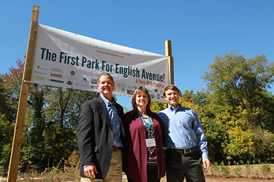 Fund employees at the ribbon cutting, L to R: Andrew Schock, Shannon Lee, and Stacy Funderburke. Photo by Whitney Flanagan.