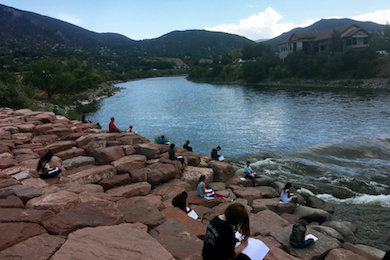 Sixth grade science students observing the Colorado River. Photo by Autumn Rivera.