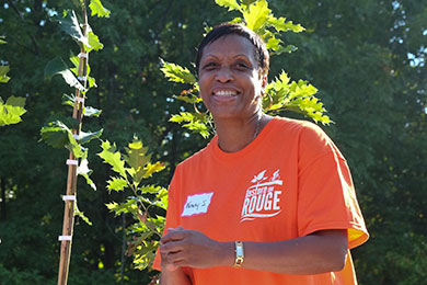 Wendy Sams, the Fund's Chief Information Officer and a Detroit native, attended the Go Zero®/U-Haul tree planting event in Rouge Park in September 2013. Photo by Ivan LaBianca. 