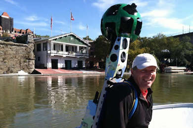 Erik Meyers with the Google Trekker on the Captain John Smith Chesapeake National Historic Trail.